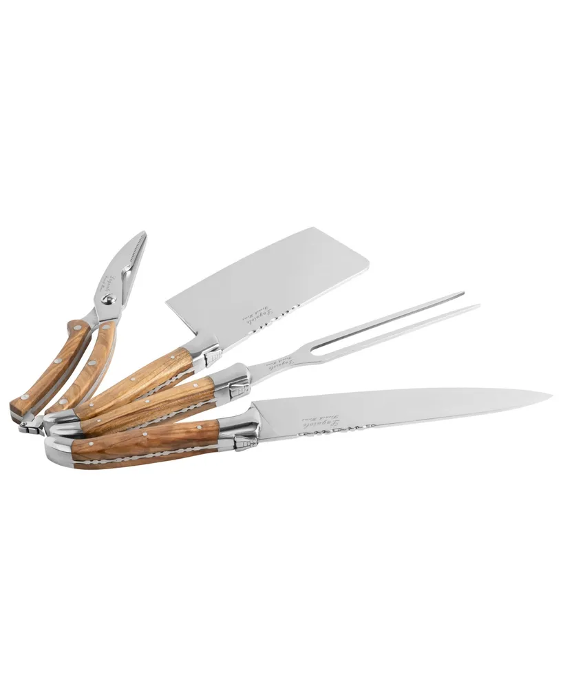 French Home 4-Piece Connoisseur Laguiole Professional Chef Knife Set with Olive Wood Handles