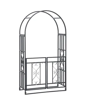 Outsunny 81" Metal Garden Arbor with Double Doors, Locking Gate, Climbing Vine Frame with Heart Motifs, Arch for Wedding, Bridal Party Decoration, Gre