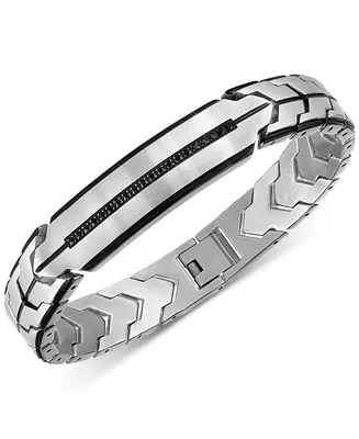 Esquire Men's Jewelry Black Diamond Chevron Link Bracelet (1/4 ct. t.w.) in Stainless Steel, Created for Macy's - Silver