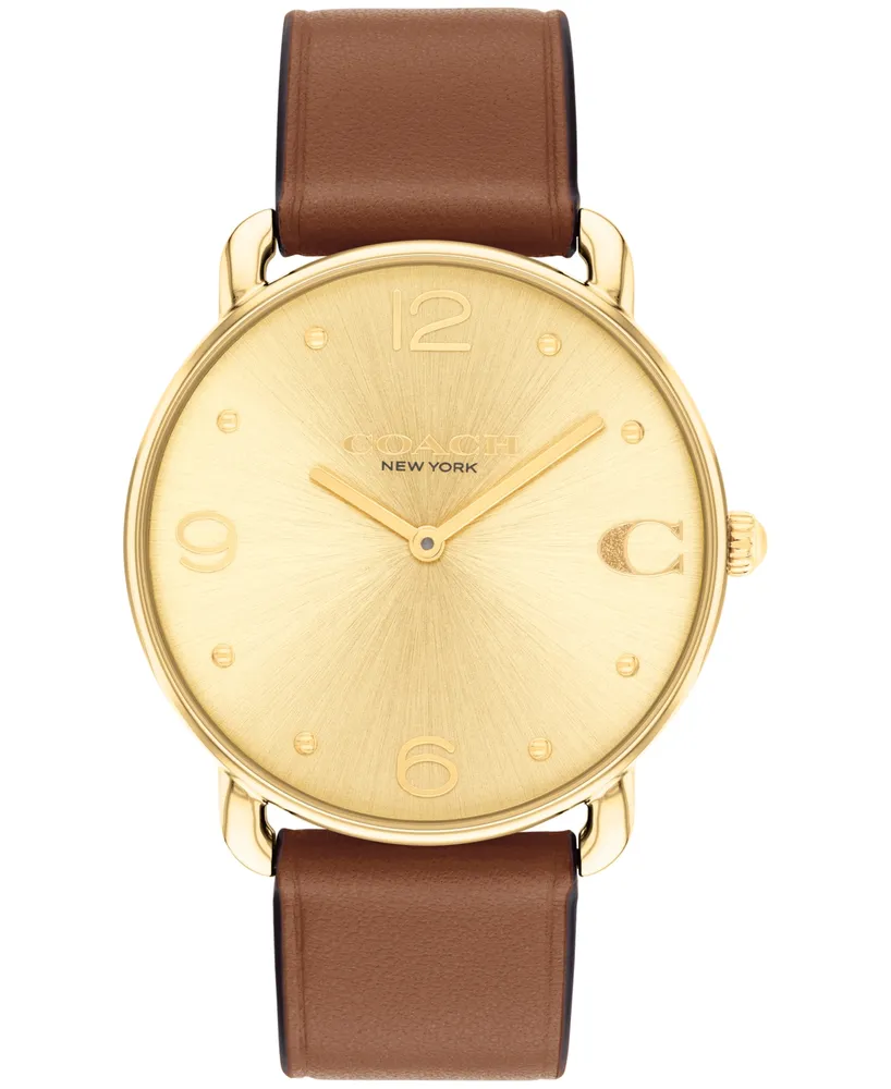 Coach Unisex Elliot Saddle Leather Strap Watch, 36mm