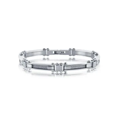 Mens Stainless Steel with Silver Cable Bracelet