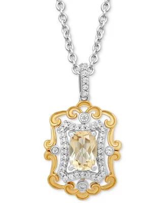 Enchanted Disney Fine Jewelry Citrine (7/8 ct. t.w.) & Diamond (1/5 ct. t.w.) Belle Pendant in Sterling Silver & 14k Gold, 16" + 2" extender - Two
