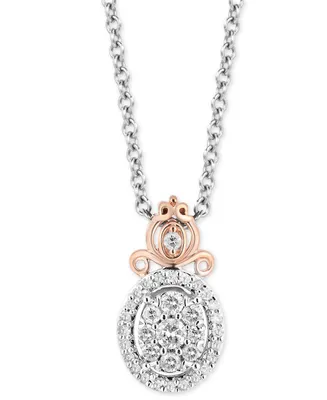 Enchanted Disney Fine Jewelry Diamond Cinderella Carriage Pendant Necklace (1/5 ct. t.w.) in Sterling Silver & 14k Rose Gold