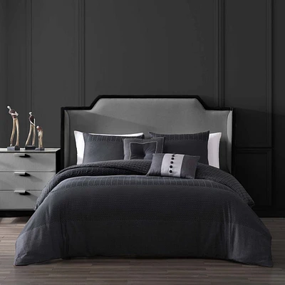 Bebejan Kyle Black Bedding 200 Thread Count 100% Cotton Sateen 5 Piece Reversible King Comforter Set