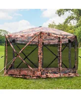 Outsunny Hexagon Screen House Pop Up Tent Gazebo with Mesh Netting Walls, Carry Bag & Shaded Interior, Flower