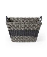 Baum 3 Piece Rectangular Faux Wicker Storage Bin Set in Combo Weave with Cut Out Handles