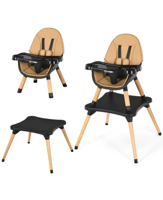 Costway Toddler 5-in-1 High Chair Wooden Convertible 5-Point Seat Belt