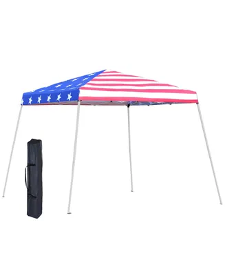 Outsunny 10' x 10' Pop Up Canopy Event Tent with American Flag Roof, Slanted Legs, Easy Height Adjustable for Wedding Party for Patio Backyard Garden