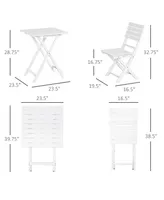 Outsunny Folding Patio Bistro Set, Outdoor Pinewood 2 Folding Chairs and Table, for Poolside, Porch, Garden, White