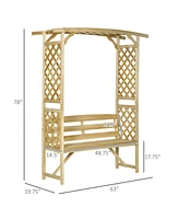 Outsunny Patio Garden Bench Arbor Arch with Pergola and 2 Trellises, 3 Seat Natural Wooden Outdoor Bench for Grape Vines & Climbing Plants, Backyard D