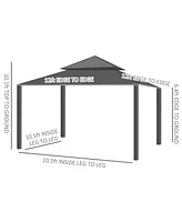 Outsunny Patio Gazebo 12' x 12', Netting & Curtains, 2 Tier Double Vented Steel Roof, Permanent Hardtop, Ceiling Hooks, Rust Proof Aluminum Frame for