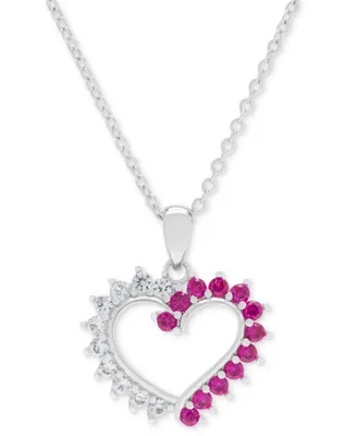 Lab-Grown Ruby (1/2 ct. t.w.) & Lab-Grown White Sapphire (5/8 ct. t.w.) Heart 18" Pendant Necklace in Sterling Silver