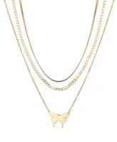 Unwritten 14k Gold Flash Plated Butterfly Herringbone Pendant Necklaces, 3 Piece Set