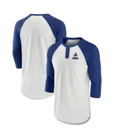 Men's Fanatics Ash, Blue Co Rockies True Classics Better Believe Raglan Henley 3/4-Sleeve T-shirt