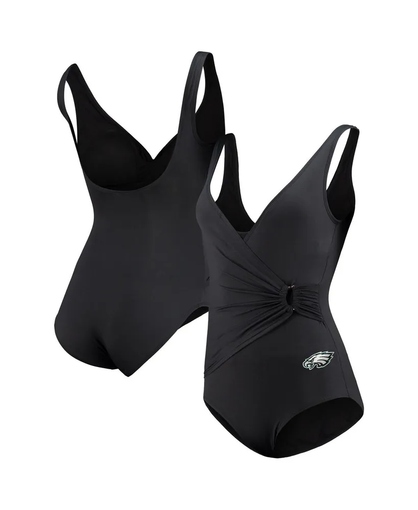 Women's Tommy Bahama Black Philadelphia Eagles Pearl Clara Wrap One-Piece Swimsuit