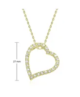 Rachel Glauber 14k Gold Cubic Zirconia Ribbon Heart Halo Floating Pendant Necklace