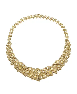 Rachel Glauber Mesmerizing 3D Geometric Cluster Eternity Necklace with Graduated Basketweave Stack