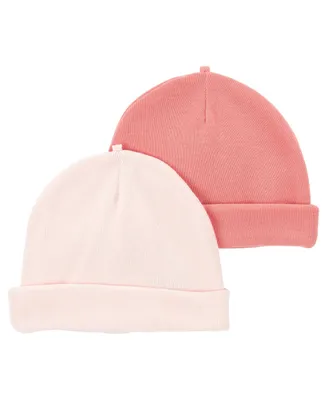 Carter's Baby Girls Rolled Cuff Hats, Pack of 2