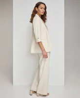 Calvin Klein Womens Open Front 3 4 Sleeve Blazer Printed Sleeveless Pleat Neck Top Mid Rise Wide Leg Pants