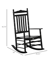 Outsunny Traditional Wooden High-Back Rocking Chair for Porch, Indoor/Outdoor