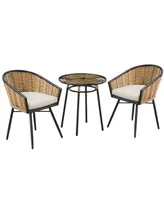 Outsunny 3 Pieces Patio Pe Rattan Bistro Set, Outdoor Round Resin Wicker Coffee Set, w/ 2 Chairs & 1 Coffee Table Conversation Furniture Set