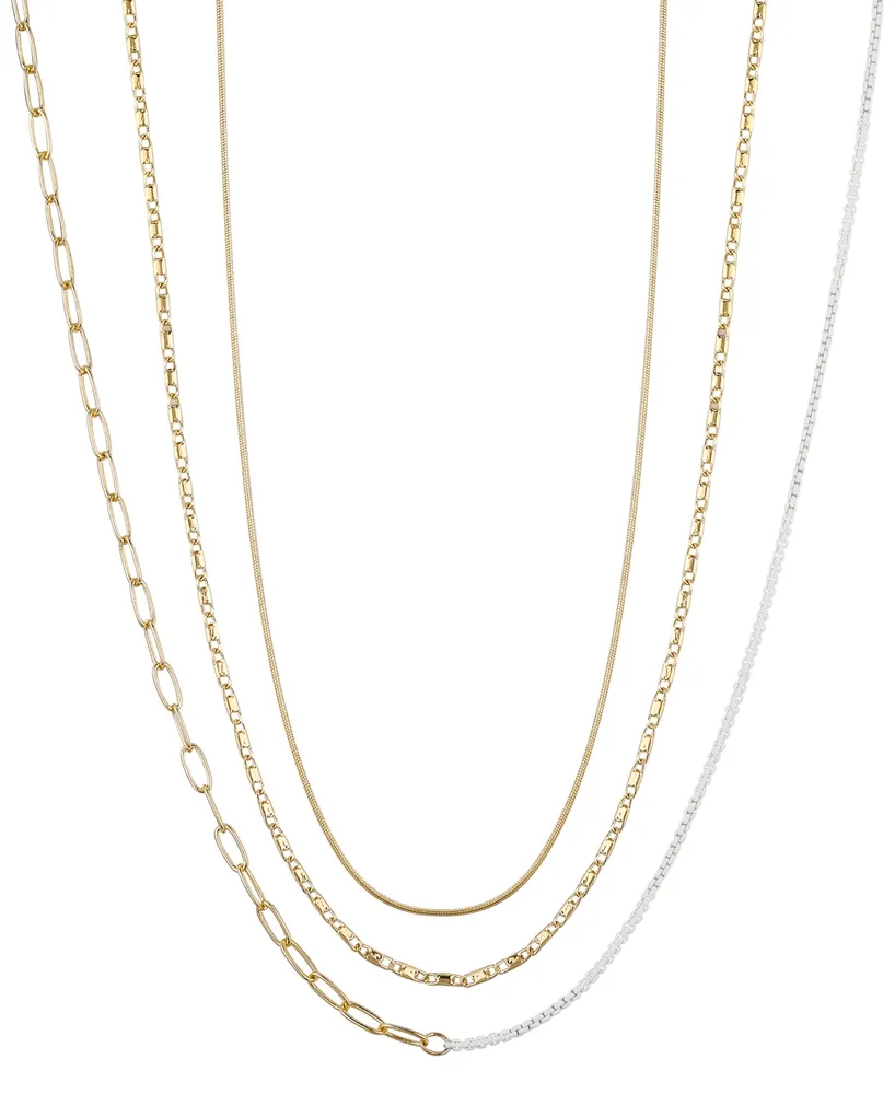 Unwritten 14k Gold Flash Plated White Enamel Paperclip Herringbone Chain Layered Necklaces
