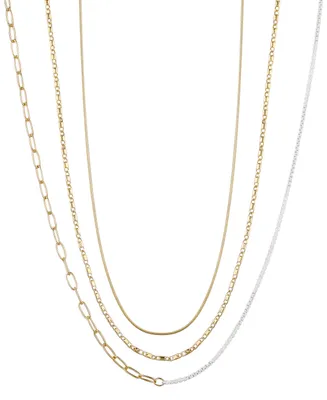 Unwritten 14k Gold Flash Plated White Enamel Paperclip Herringbone Chain Layered Necklaces