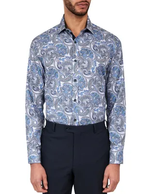 Men's Regular-Fit Non-Iron Paisley Performance Stretch Dress Shirt