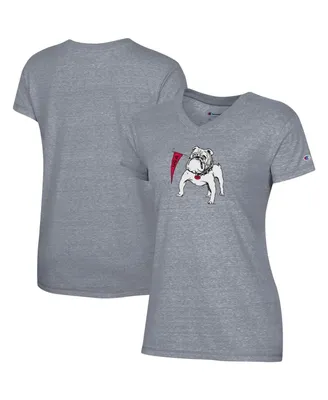 Women's Champion Gray Georgia Bulldogs Vault Logo V-Neck T-shirt