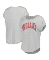 Women's White, Charcoal Indiana Hoosiers Day Trip Striped Scoop Neck T-shirt