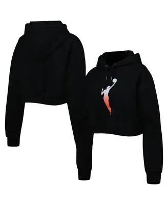 Women's The Wild Collective Black Wnba Logowoman Cropped Pullover Hoodie