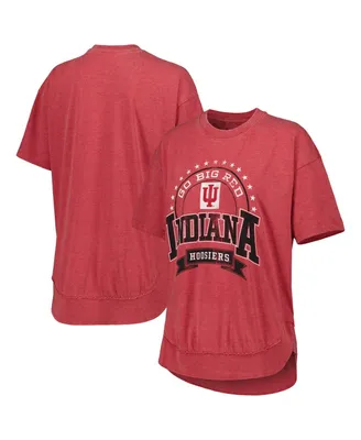 Women's Pressbox Heather Crimson Indiana Hoosiers Vintage-Like Wash Poncho Captain T-shirt