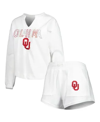 Women's Concepts Sport White Oklahoma Sooners Sunray Notch Neck Long Sleeve T-shirt and Shorts Set
