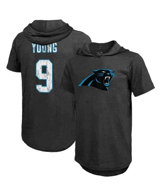 Men's Majestic Threads Bryce Young Black Carolina Panthers Player Name and Number Tri-Blend Hoodie T-shirt