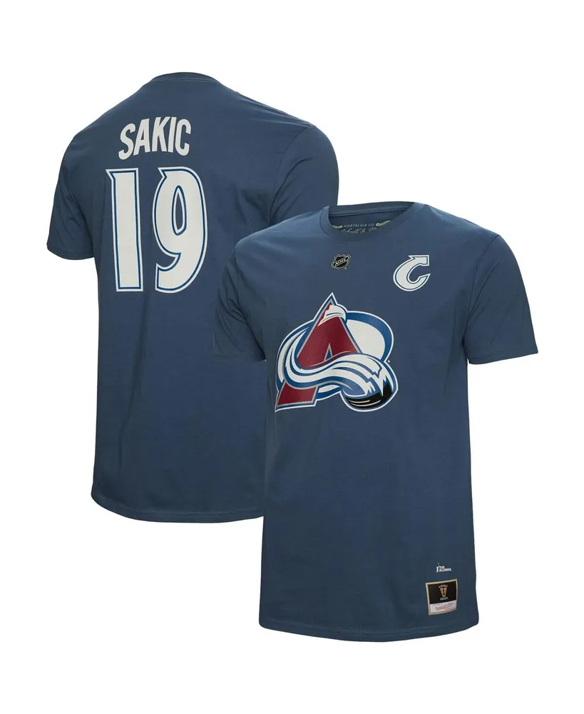 Men's Mitchell & Ness Joe Sakic Navy Colorado Avalanche Name and Number T-shirt
