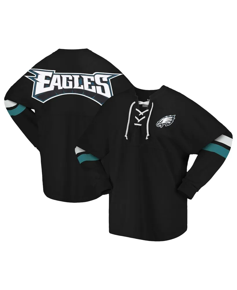 Women's Fanatics Branded Black Philadelphia Eagles Spirit Jersey Lace-Up  V-Neck Long Sleeve T-Shirt