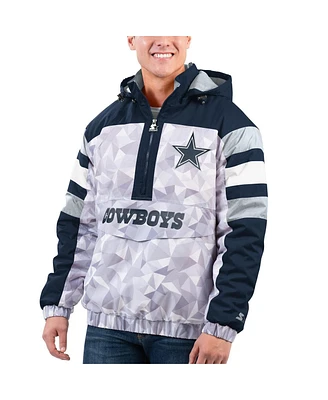 Men's Starter White, Navy Dallas Cowboys Thursday Night Gridiron Raglan Half-Zip Hooded Jacket