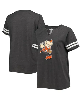 Women's Fanatics Heather Charcoal Cleveland Browns Plus Throwback Notch Neck Raglan T-shirt
