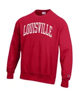 Men's Champion Red Louisville Cardinals Arch Reverse Weave Pullover Sweatshirt