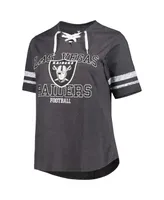 Women's Fanatics Heather Charcoal Las Vegas Raiders Plus Size Lace-Up V-Neck T-shirt