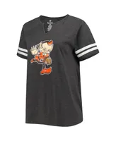 Women's Fanatics Heather Charcoal Cleveland Browns Plus Throwback Notch Neck Raglan T-shirt