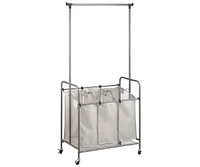 mDesign Portable Laundry Sorter with Wheels and Steel Hanging Bar