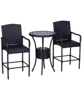 Rat 3 Pieces Wicker Bar Set with Ice Buckets,