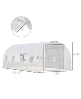 Outsunny 20 x 10' x 7' Walk-In Tunnel Greenhouse, Large Garden Hot House Kit with 8 Roll-up Windows & Roll Up Door, Steel Frame, White