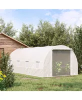 Outsunny 20 x 10' x 7' Walk-In Tunnel Greenhouse, Large Garden Hot House Kit with 8 Roll-up Windows & Roll Up Door, Steel Frame, White