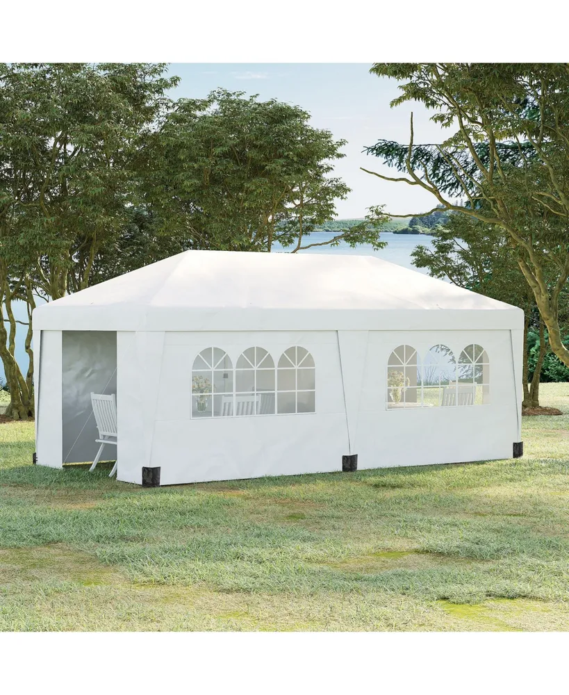 Outsunny 9.75' x 19.25' Pop Up Canopy Tent with Sidewalls, Height Adjustable Large Party Tent Event Shelter with Leg Weight Bags, Double Doors and Whe