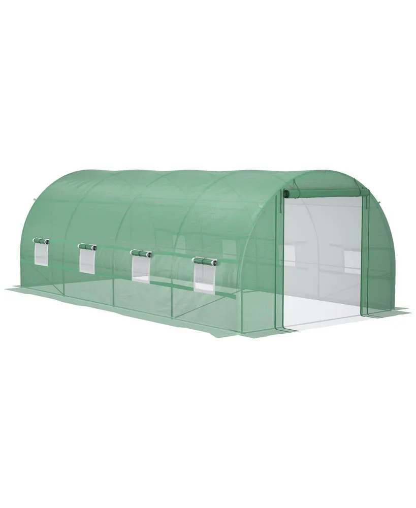 Outsunny 20' x 10' x 7' Walk-In Tunnel Greenhouse, Large Garden Hot House Kit with 8 Roll-up Windows & Roll Up Door, Steel Frame, Green