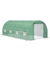 Outsunny 20' x 10' x 7' Walk-In Tunnel Greenhouse, Large Garden Hot House Kit with 8 Roll-up Windows & Roll Up Door, Steel Frame, Green