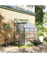 Outsunny 6' x 4' x 7' Hobby Greenhouse, Walk-in Lean-To Polycarbonate Hot House Kit with Aluminum Frame, Sliding Door, Roof Vent, Green