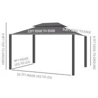 Outsunny 10' x 12' Metal Roof Hardtop Gazebo w/ Curtains & Netting, Brown